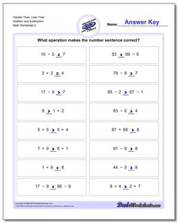 Greater Than, Less Than Worksheet Addition Worksheet and Subtraction Worksheet