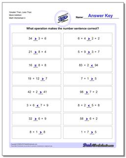 Greater Than, Less Than Worksheet More Addition Worksheet