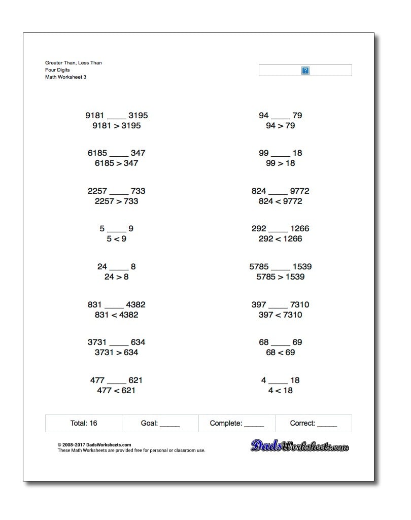 simple greater than and less than tests