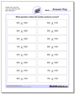 Greater Than, Less Than Worksheet Time Hours With AM or PM /worksheets/greater-than-and-less-than.html