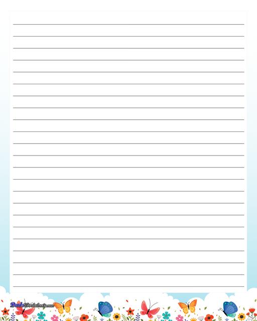 Themed handwriting paper perfect for writing practice, spelling tests and more! Be sure to browse for other PDF printables!  Handwriting Paper Butterflies Lined Quarter Inch Template