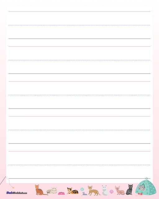 Themed handwriting paper perfect for writing practice, spelling tests and more! Be sure to browse for other PDF printables!  Handwriting Paper Cats One And A Half Inch