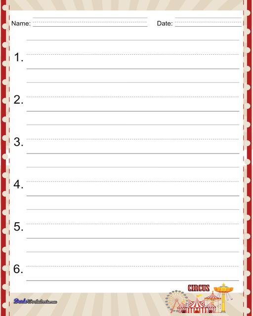Themed handwriting paper perfect for writing practice, spelling tests and more! Be sure to browse for other PDF printables!  Handwriting Paper Circus Numbered One Inch With Name