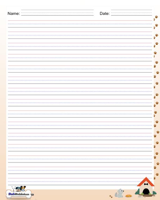 Themed handwriting paper perfect for writing practice, spelling tests and more! Be sure to browse for other PDF printables!  Handwriting Paper Dogs Three Eighths Inch With Name