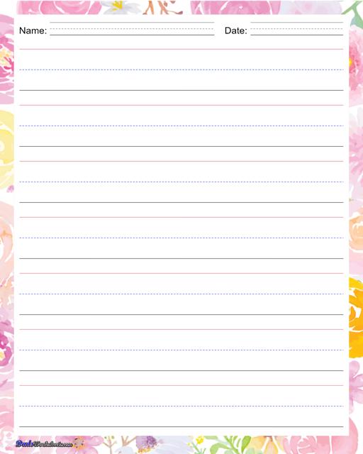 Themed handwriting paper perfect for writing practice, spelling tests and more! Be sure to browse for other PDF printables!  Handwriting Paper Flowers One Inch With Name