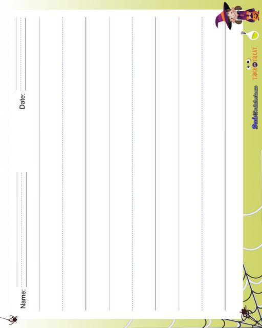 Themed handwriting paper perfect for writing practice, spelling tests and more! Be sure to browse for other PDF printables!  Handwriting Paper Halloween Landscape One And A Half Inch With Name