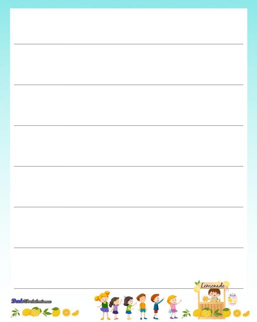 Themed handwriting paper perfect for writing practice, spelling tests and more! Be sure to browse for other PDF printables!  Handwriting Paper Lemonade Lined One Inch Template