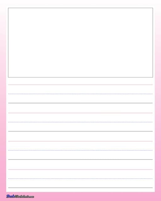 Themed handwriting paper perfect for writing practice, spelling tests and more! Be sure to browse for other PDF printables!  Handwriting Paper Pink One Inch Blank Top