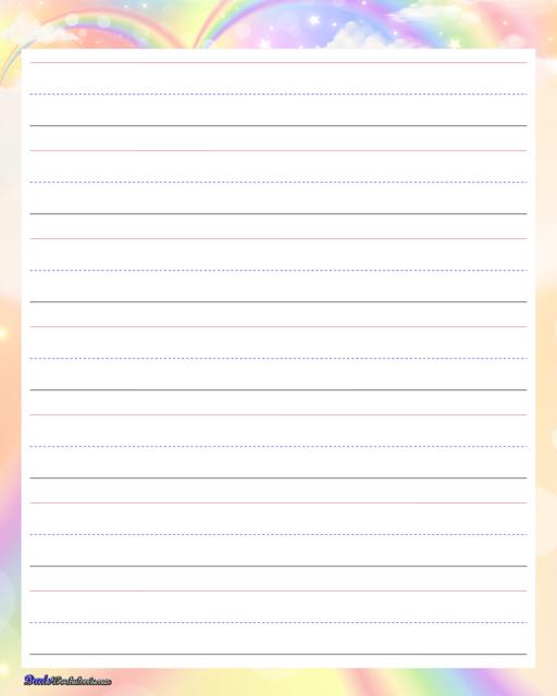 Themed handwriting paper perfect for writing practice, spelling tests and more! Be sure to browse for other PDF printables!  Handwriting Paper Rainbow One Inch