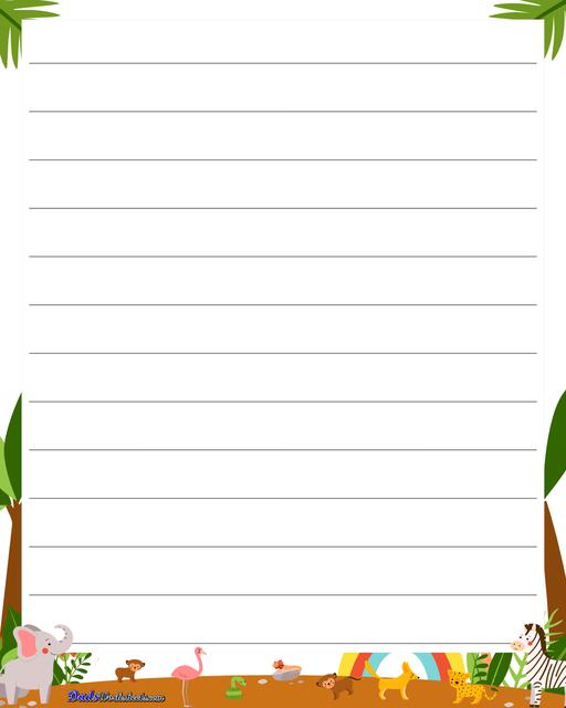 Themed handwriting paper perfect for writing practice, spelling tests and more! Be sure to browse for other PDF printables!  Handwriting Paper Safari Lined Half Inch With Template