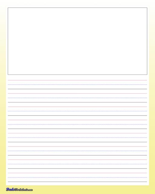 Themed handwriting paper perfect for writing practice, spelling tests and more! Be sure to browse for other PDF printables!  Handwriting Paper Yellow Half Inch Blank Top