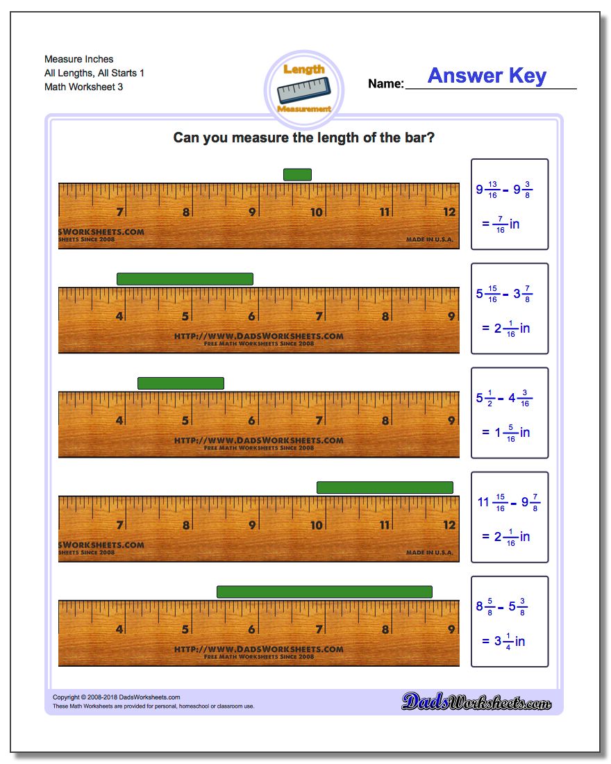 Measure Inches All Lengths, All Starts 1 Worksheet