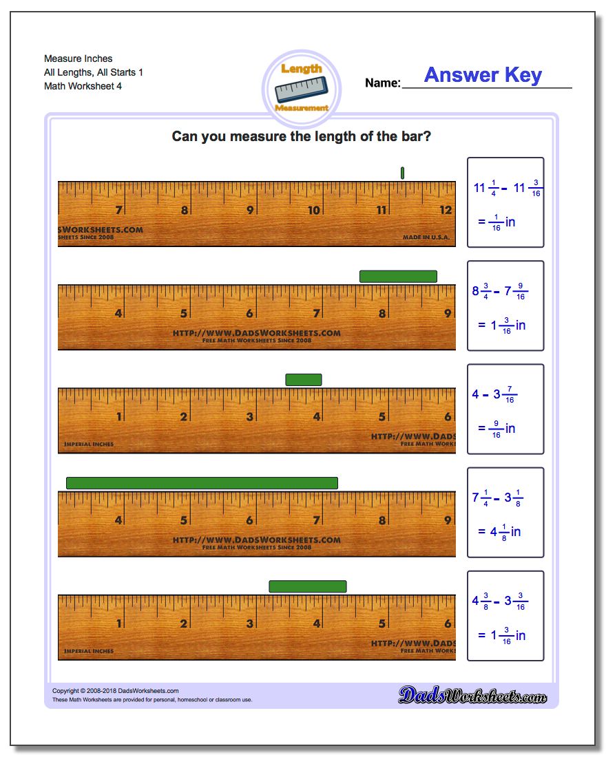 Measure Inches All Lengths, All Starts 1 Worksheet