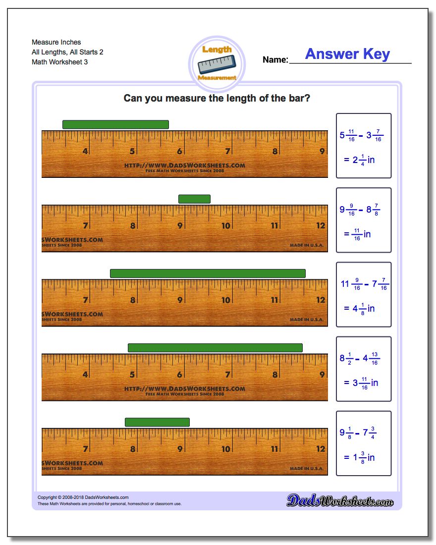 Measure Inches All Lengths, All Starts 2 Worksheet