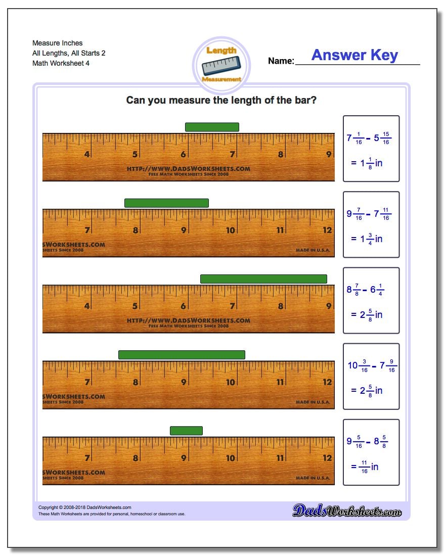 Measure Inches All Lengths, All Starts 2 Worksheet