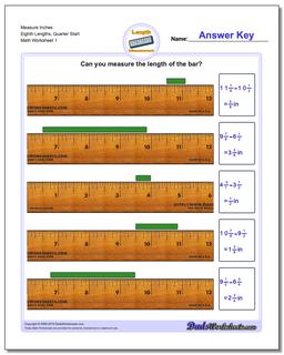 Inches Measurement Worksheet Measure Eighth Lengths, Quarter Start