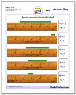 Measure Inches Eighth Lengths, Quarter Start Worksheet
