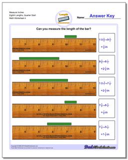 Measure Inches Eighth Lengths, Quarter Start Worksheet
