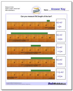 Measure Inches Eighth Lengths, Whole Start /worksheets/inches-measurement.html Worksheet