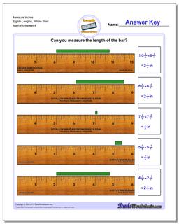 Measure Inches Eighth Lengths, Whole Start Worksheet