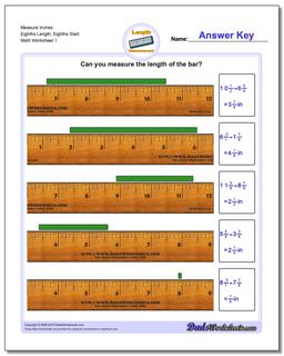Inches Measurement Worksheet Measure Eighths Length, Eighths Start