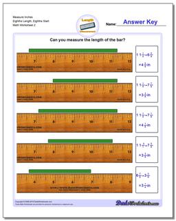 Measure Inches Eighths Length, Eighths Start /worksheets/inches-measurement.html Worksheet