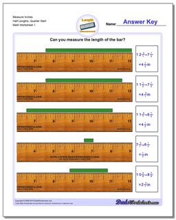 Inches Measurement Worksheet Measure Half Lengths, Quarter Start