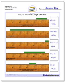 Measure Inches Half Lengths, Quarter Start /worksheets/inches-measurement.html Worksheet