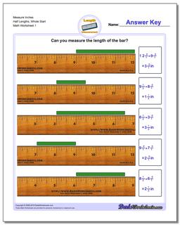 Inches Measurement Worksheet Measure Half Lengths, Whole Start