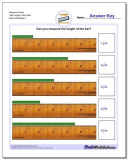 Measure Inches Half Lengths, Zero Start Worksheet