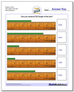 Measure Inches Half Lengths, Zero Start Worksheet