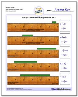 Measure Inches Quarter Lengths, Quarter Start Worksheet