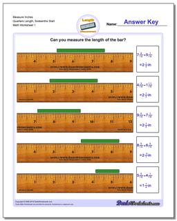 Inches Measurement Worksheet Measure Quarters Length, Sixteenths Start