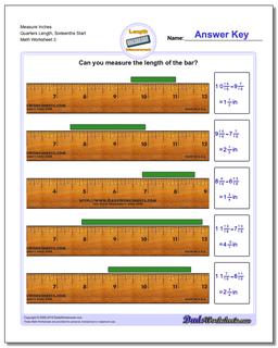 Measure Inches Quarters Length, Sixteenths Start Worksheet