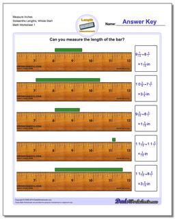 Inches Measurement Worksheet Measure Sixteenths Lengths, Whole Start