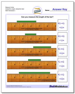 Measure Inches Sixteenths Length, Sixteenths Start Worksheet