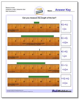 Measure Inches Sixteenths Length, Sixteenths Start Worksheet