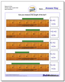 Inches Measurement Worksheet Measure Wholes Length, Quarter Start