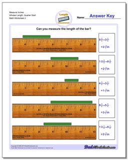 Measure Inches Wholes Length, Quarter Start /worksheets/inches-measurement.html Worksheet