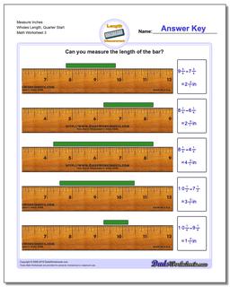 Measure Inches Wholes Length, Quarter Start Worksheet