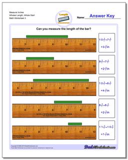 Measure Inches Wholes Length, Whole Start Worksheet