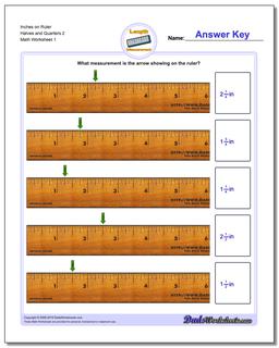 Inches Measurement Worksheet on Ruler Halves and Quarters 2