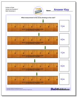 Inches on Ruler Halves and Quarters 2 Worksheet