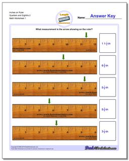 Inches Measurement Worksheet on Ruler Quarters and Eighths 2