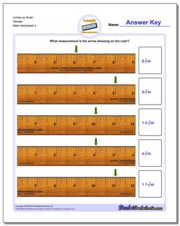 Inches on Ruler Wholes Worksheet