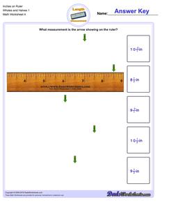 Inches on Ruler Wholes and Halves 1  Worksheet