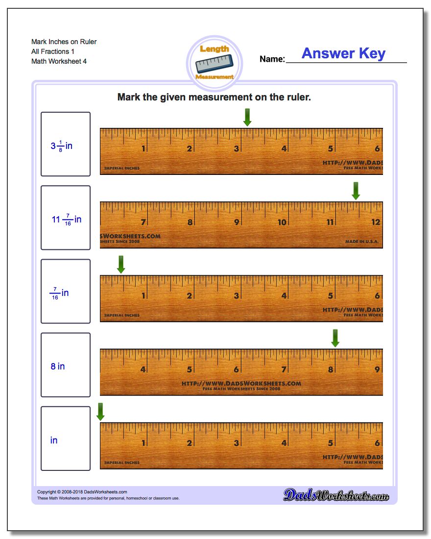 Mark Inches on Ruler All Fraction Worksheets 1