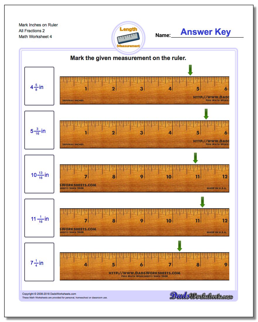 Mark Inches on Ruler All Fraction Worksheets 2