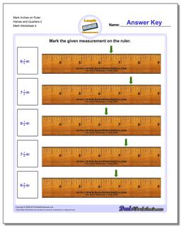 Mark Inches on Ruler Halves and Quarters 2 Worksheet