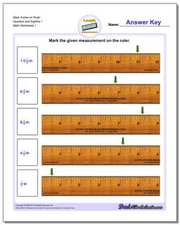 Inches Measurement Worksheet Mark on Ruler Quarters and Eighths 1